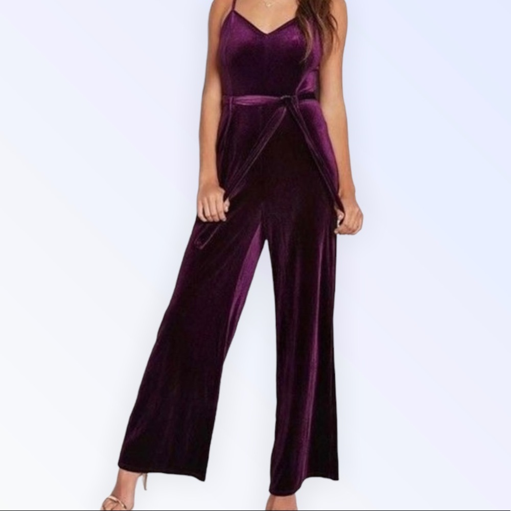 Purple velvet jumpsuit